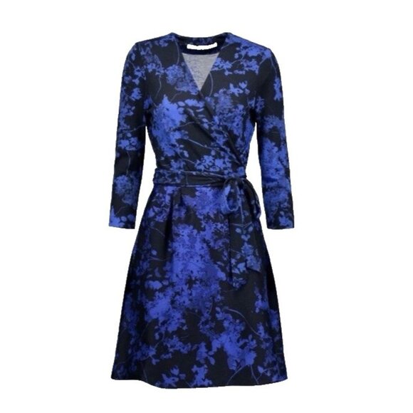 DVF Diane Von Furstenberg Valerie Wrap Dress 6 Small Blue Black Wool Silk Cotton - Picture 3 of 16